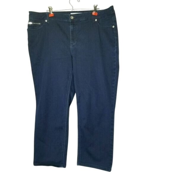 Chicos Platinum Denim Womens Stretch Jeans Cropped 3‎ L Dark Wash Basic Capsule - Picture 1 of 11